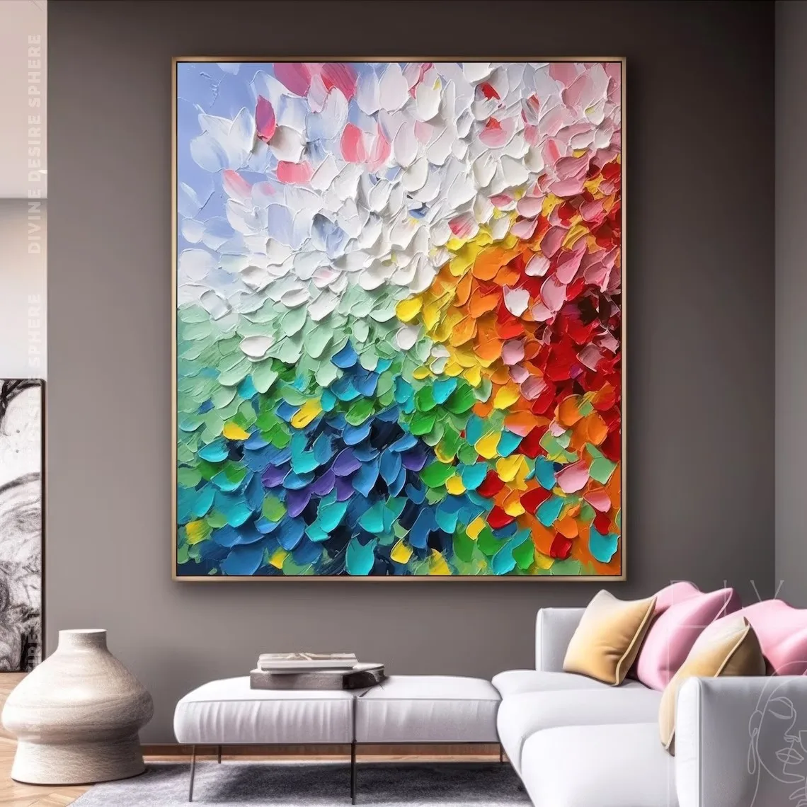 Hand Painted Colored Petals Oil Painting On Canvas, Large Colorful 3D Wall Art, Floral Texture Canvas Art, House Warming Gifts
