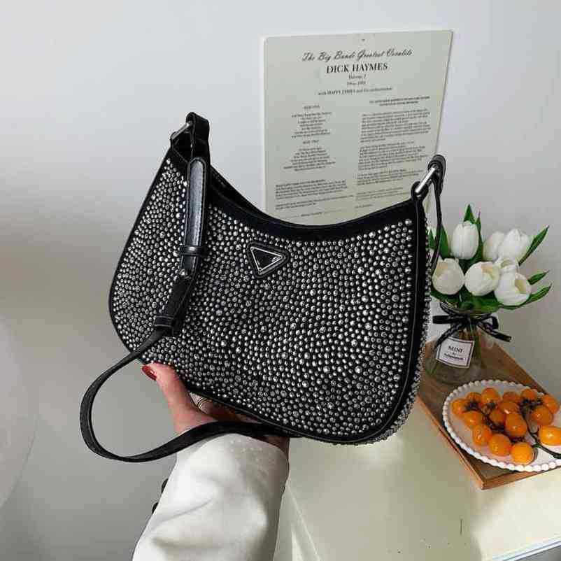 2024 New Designer women's crossbody shoulder texture Korean version popular bright diamond female armpit style bag