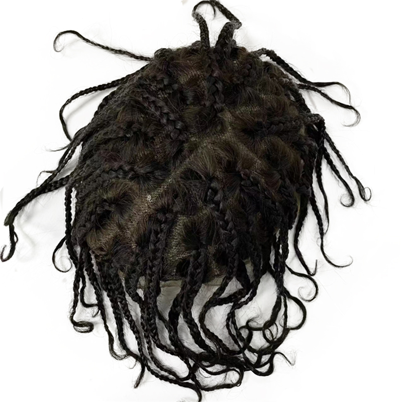 Perruques tressées 100% pièce de cheveux humains vierges européens hommes 8x10 toupet tressé Afro pleine dentelle toupet tresses pour hommes noirs