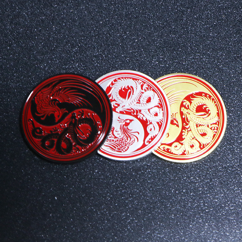 Arts and Crafts Colorful Paint Yin Yang Dragon Phoenix Yin Yang Tree Commemorative Medal