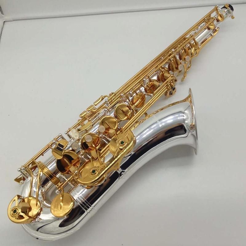 Ny B-platt tenorsaxofon T-9930 Musikinstrument BB Tone Nickel Silver Plated Tube Gold Key Sax med fodral