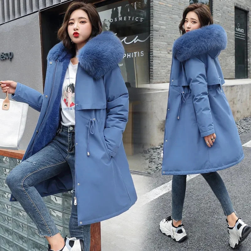 Women's Down Parka Winter Jacket Clothes Loose Long Coat Wool Liner Hooded Fur Collar Warm Thick Snow Wear Oversize Padded 231109