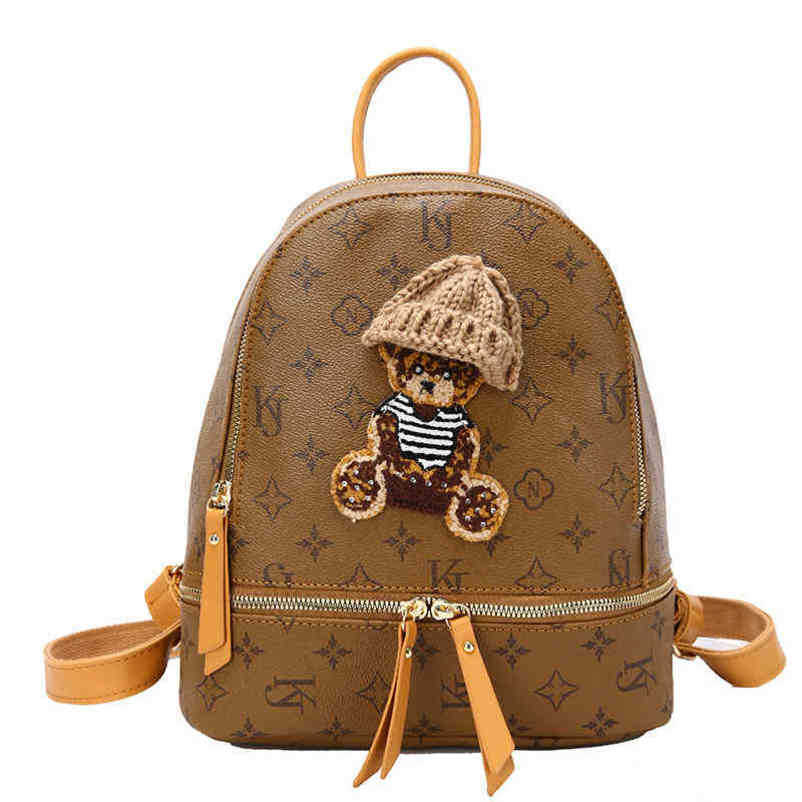 2024 New Designer women's crossbody shoulder red hat bear old flower chest large capacity backpack bag