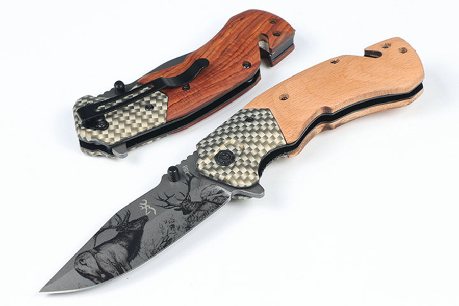 BRX88 Flipper couteau pliant 440C lame de revêtement en titane manche en bois survie en plein air couteaux EDC