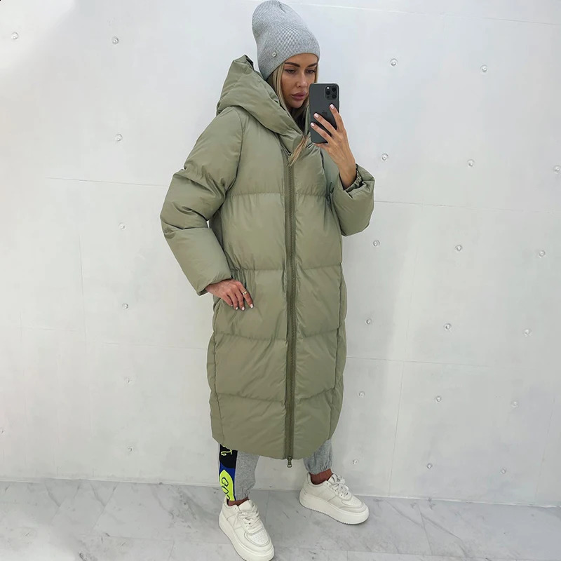 Damskie puch Parkas Malina luźne długie Parka Fashion Type Zipper Płaszcz Elegancki z kapturem bawełniany wyściełany kurtki żeńskie panie 231109