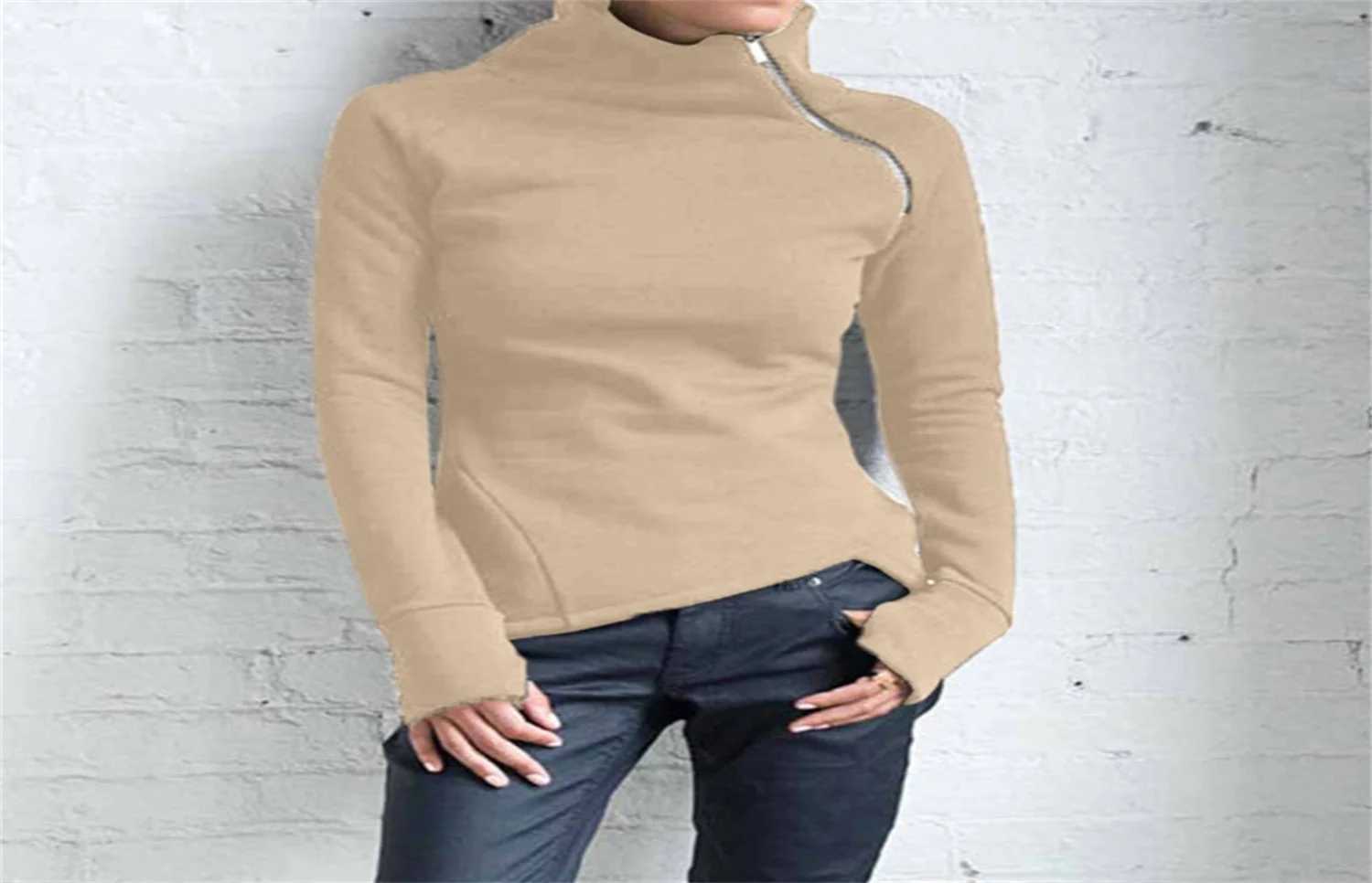 Plus size Jurken Herfst Coltrui Hoodies Dames Maat Sweatshirts met lange mouwen Casual Trui Zijrits Onregelmatige Tops Vintage BlouseVZEG