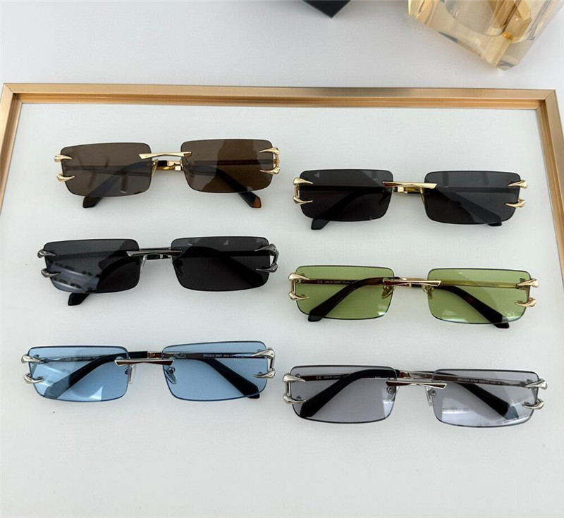 New fashion small square shape sunglasses 023 metal frame rimless lenses featured design tiger teeth temples simple style high-end outdoor uv400 protection glasses