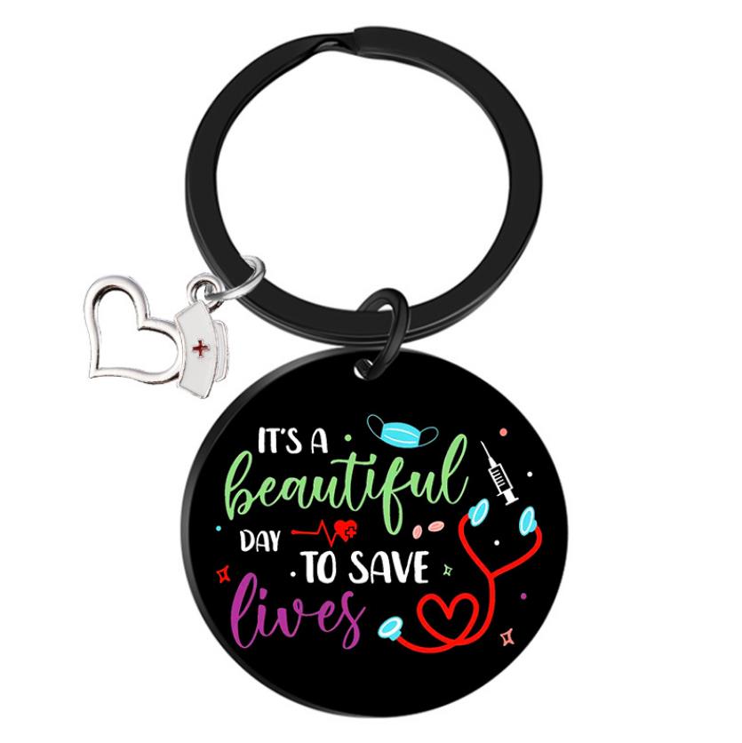 Beste verpleegkundige ooit Charm Keychain -geschenken voor vrouwelijke roestvrijstalen verpleegkundige dokter cadeau 25 mm sleutelhanger