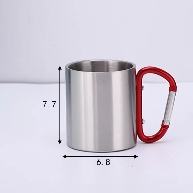 Caneca de café ao ar livre de aço inoxidável copo de parede dupla mosquetão gancho alça copos