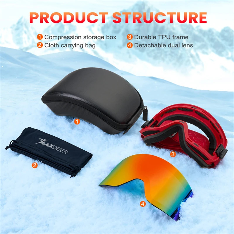Gafas de esquí Conjunto magnético Snowboard de visión amplia para hombres Mujeres Gafas de esquí Anti niebla Protección UV400 OTG Gafas de nieve 231109