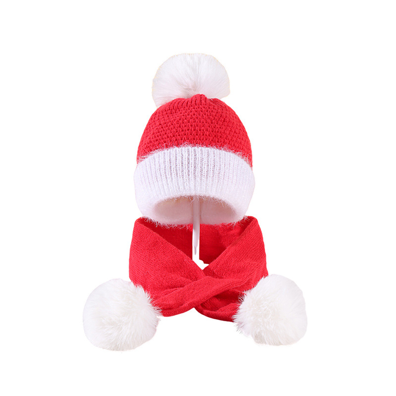 Chapéu infantil cachecol de duas peças forrado de lã de inverno chapéu de malha bebê chapéu de natal