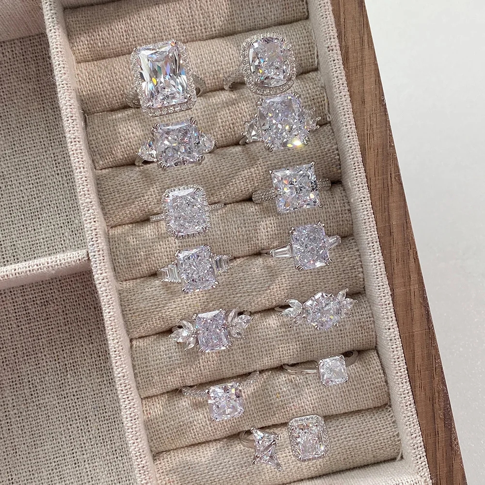 14 스타일 Moissanite 다이아몬드 반지 100% Real 925 여성용 신부 약혼 보석을위한 스털링 실버 파티 웨딩 밴드 반지