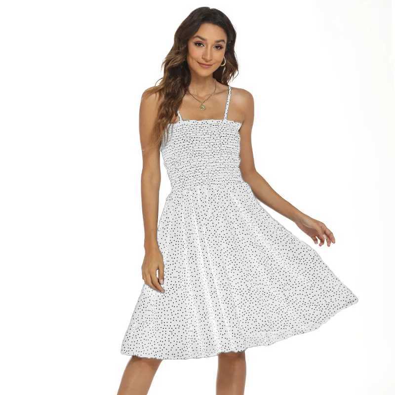 Abiti sexy urbani Abito casual Boho Donna 2023 Estate senza maniche Backless Polka Dot Abito ampio Moda femminile Midi senza spalline VestidoLYTF