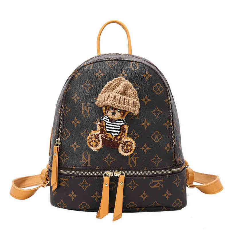 2024 New Designer women's crossbody shoulder red hat bear old flower chest large capacity backpack bag