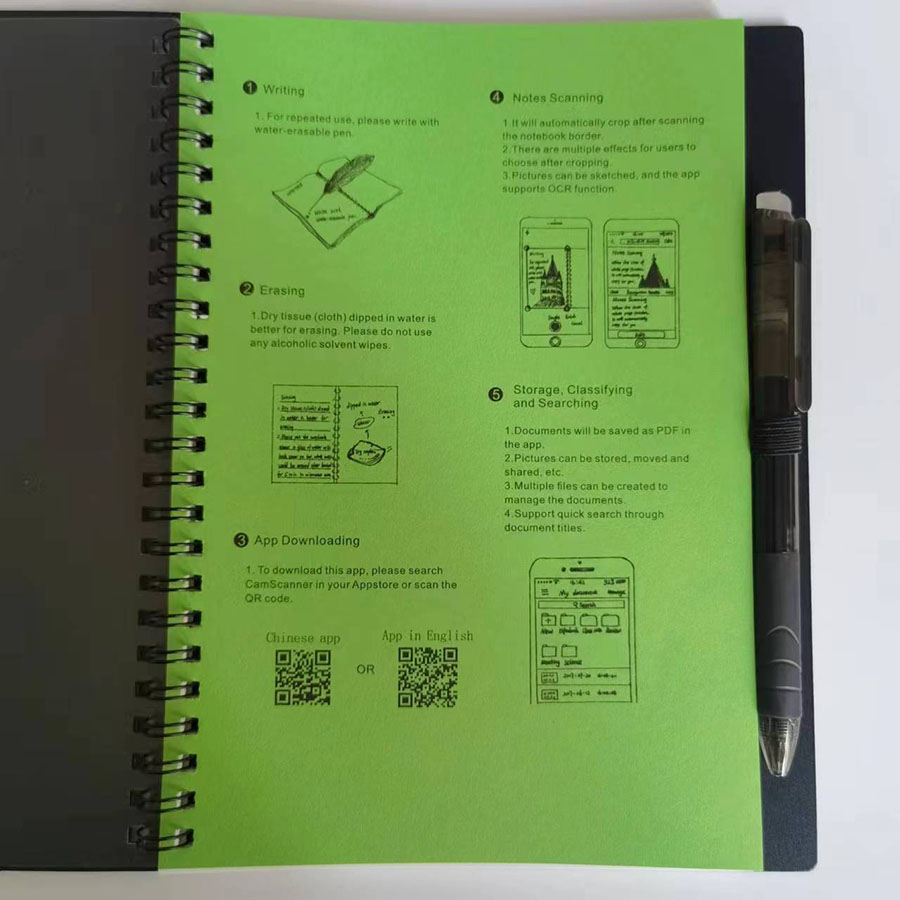 Blocco note intelligente a spirale quaderno in carta di pietra A5 B5 con penna, lavabile lavabile riutilizzabile impermeabile