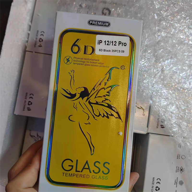 Protecteur d'écran 9D 6D à couverture complète en verre trempé 9H pour iPhone 14 Pro Max 13 Mini 12 11 XR XS 6 7 8 Plus Samsung Galaxy A53 A73 A14 avec 25 pièces par paquet