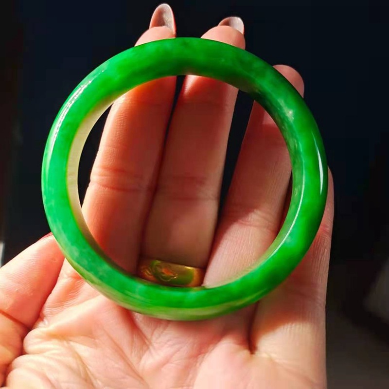 Bangle Myanmar Natural A Good Yang Green Jade Jadeite Seed Floating Flower Concubine Round Bar