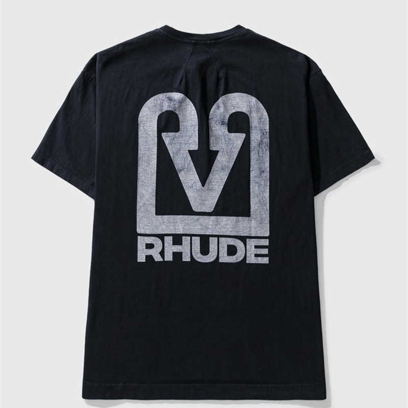 メンズTシャツRhude新しい春と夏のレトロナイトキャットプリントハイストリートコットン高品質のTシャツブラックS-XL