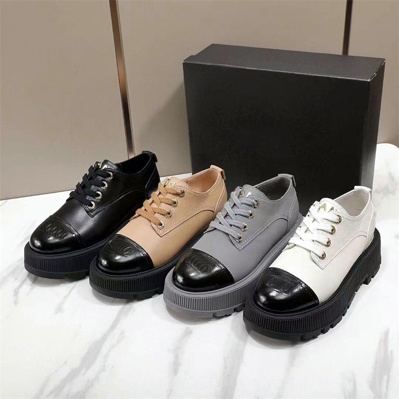 Designer leather women's loafers Spring and autumn new fashion color matching dress shoes increase thick sole women's leather shoes brand shoelaces box