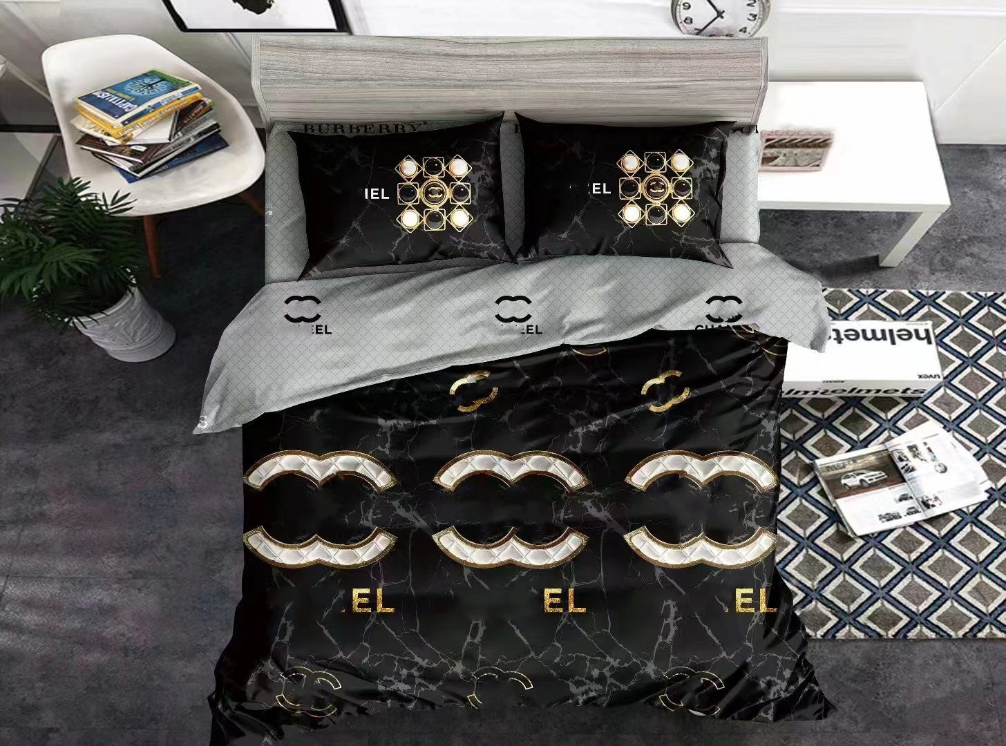 Yatak seti lüks tasarımcı klasik mektup baskı aşk baskı yorgan kapağı yastık kılıfı set saf pamuk rahat yatak set yatak odası dekorasyonu 1.8m 2m