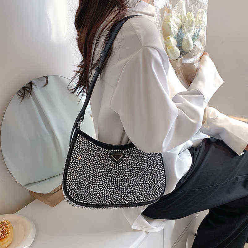 2024 New Designer womens crossbody shoulder crystal diamond studded Satin spring and hand fashionable armpit bag