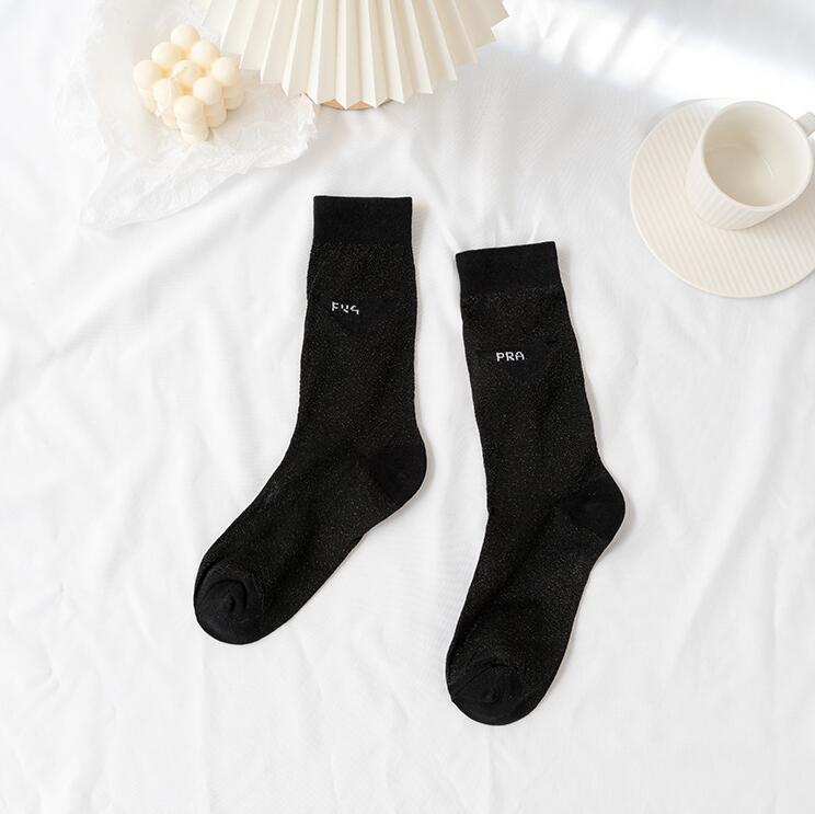 Дизайнерские женские носки Pra Tube женские весенне-осенние чулки однотонные черные белые тонкие компрессионные носки женские