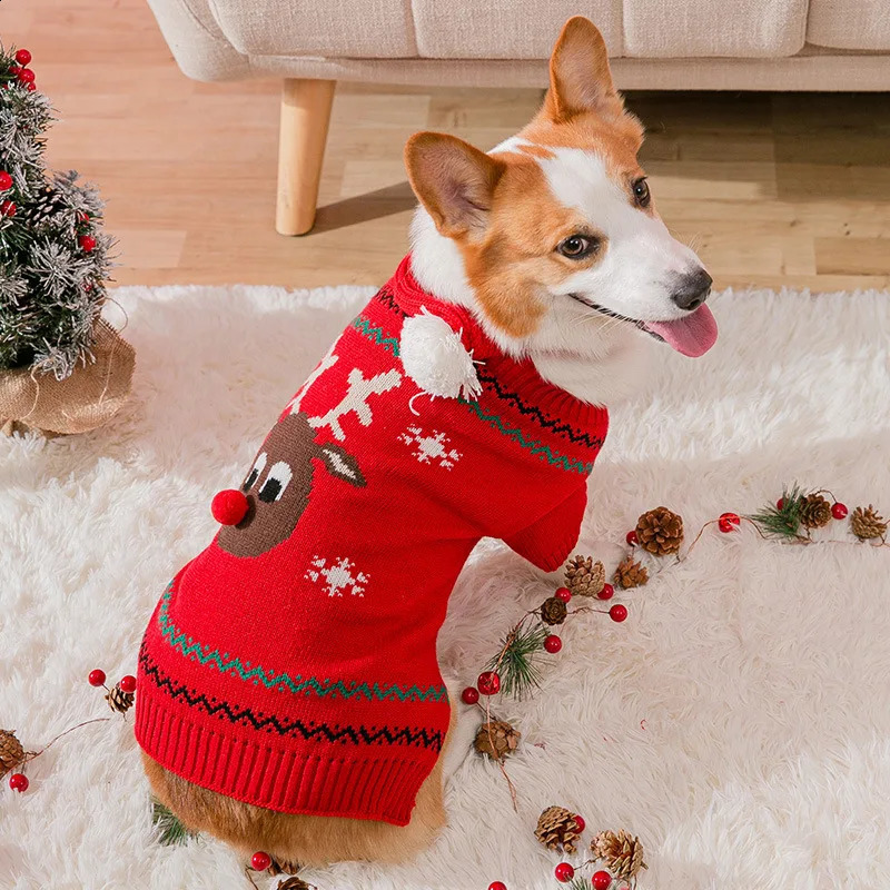 犬のアパレルウェールズコーギー犬服冬の犬セータークリスマスペットコート衣装衣服猫チワワ子犬服Xmas犬コスチュームS XXS 231110