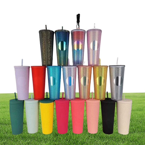 24 oz gepersonaliseerde tuimelaars mok iriserende bling regenboog eenhoorn bezaaid koude cup tumbler koffiemokken met stro en LID8895464