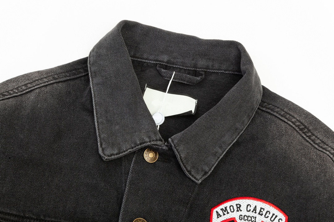 Designer novo americano high street de alta qualidade g casa lavado velho preto denim casaco masculino e feminino logotipo bordado jaqueta polo