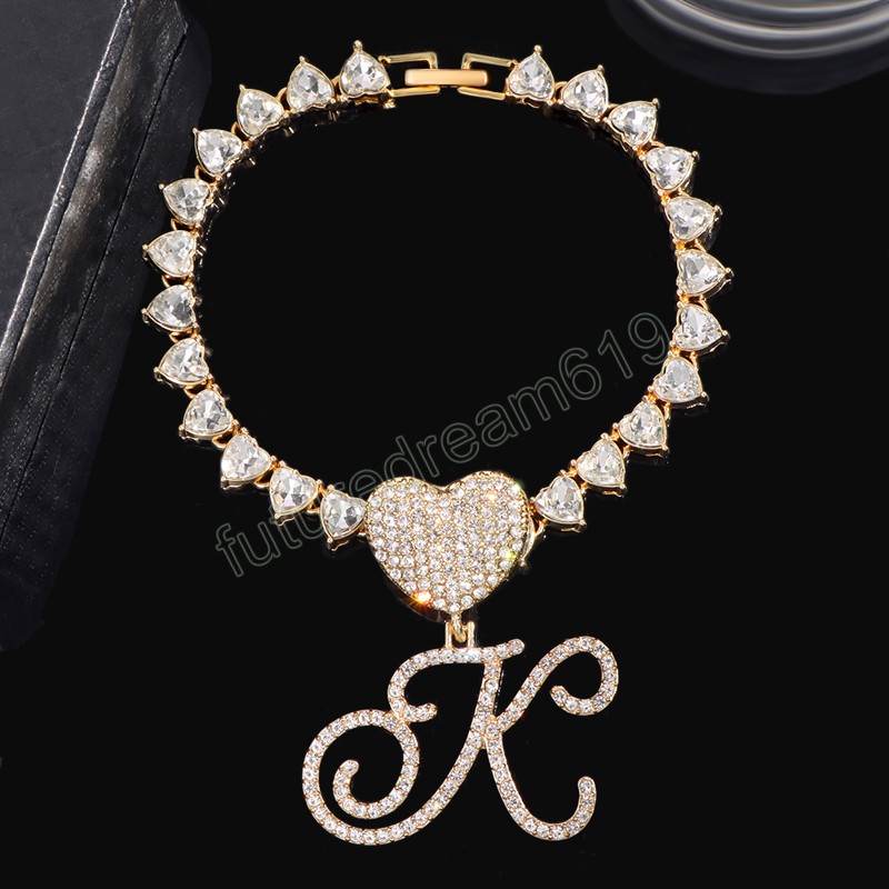 Cavigliera con ciondolo a forma di lettera iniziale a forma di cuore da donna alla moda, gioielli di compleanno, oro, argento, colore, braccialetto alla caviglia con catena da tennis