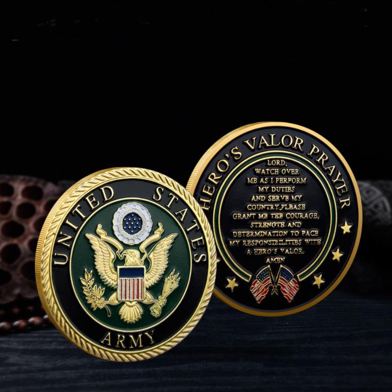 Veterani americani di arti e mestieri dipingono medaglia commemorativa in metallo medaglia commemorativa moneta di preghiera straniera