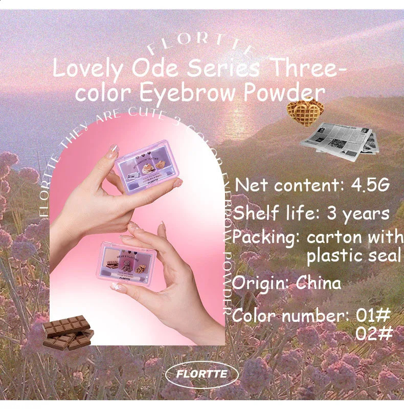 Eyebrow Enhancers Flortte Beauty 3-Color Eyebrow Powder Bears vattentäta smutssäkra långlastande ögonbryn Makeup Cosmetic 231109