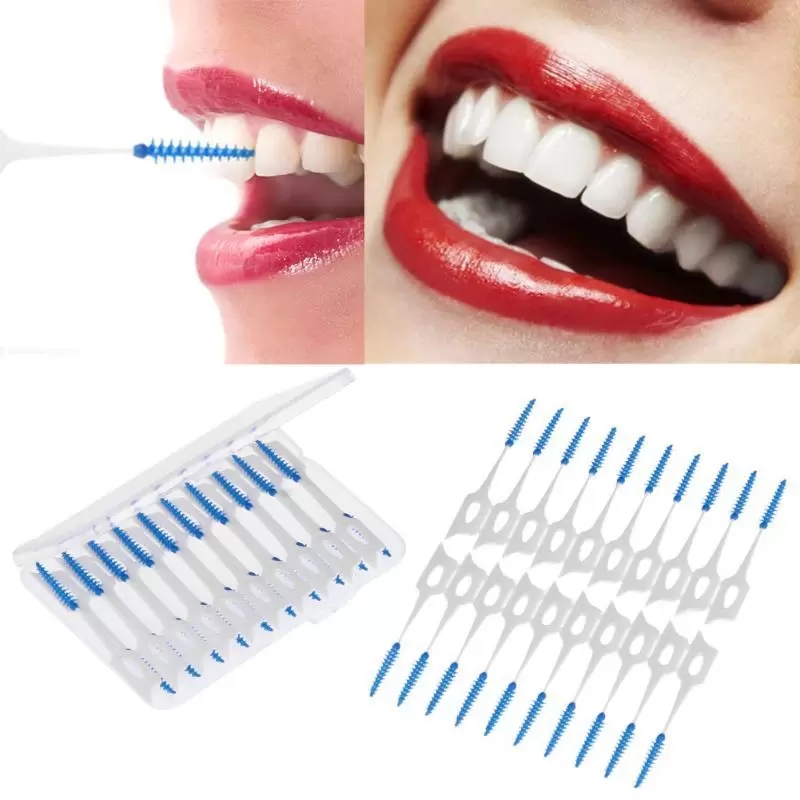 Double Floss Head Hygiene Dental Silicone Interdental Brush Toothpick /Box Clean Tool