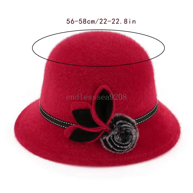 Elegant Wool Hat With Plush Felt Ball Flower Ornament Fashion Solid Color Comfortable Bowler Cap European Retro Woman Dome Hat