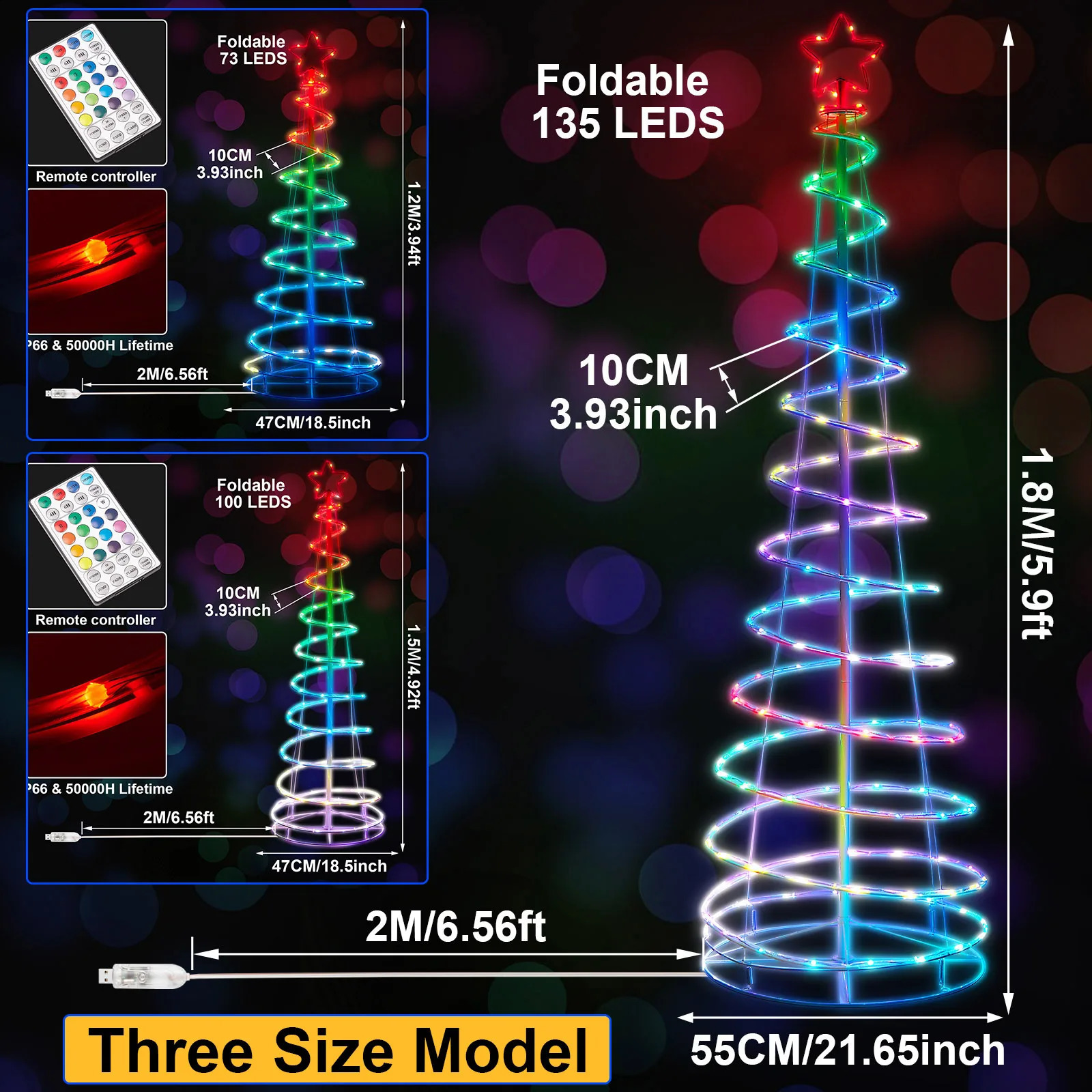 Otros suministros para fiestas de eventos 121518m LED Espiral Árbol de Navidad Luces Temporizador 8 Modo Remoto Sueño Color Navidad Artificial Estrella Luz Navidad Decoración 231109