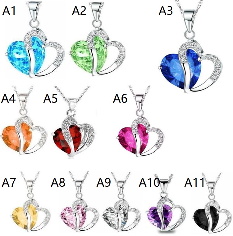 Women Fashion Heart Crystal Rhinestone Pendant Necklaces Silver /Gold colors Chain Pendant Necklace Jewelry C034