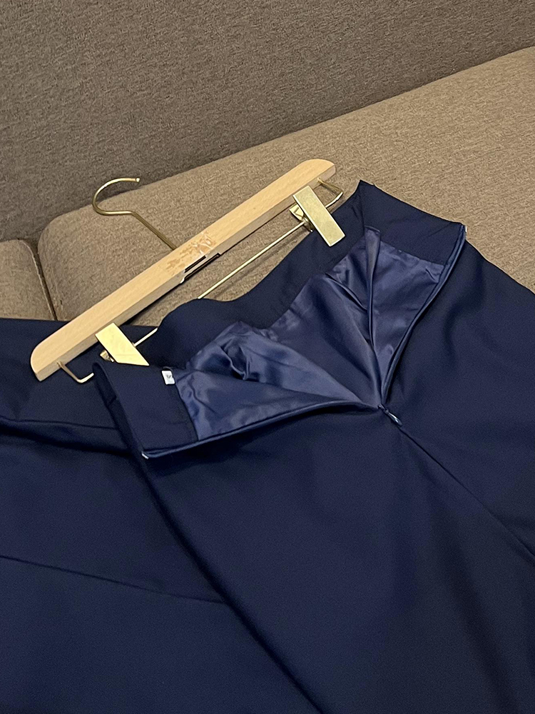 2023 Sonbahar Mavi Düz Renk İki Parça Elbise Setleri Uzun Kollu Çentikli-Lapel Tek Breatted Blazers Üstü Diz boyu etek Seti İki Parça Takım F3N021204