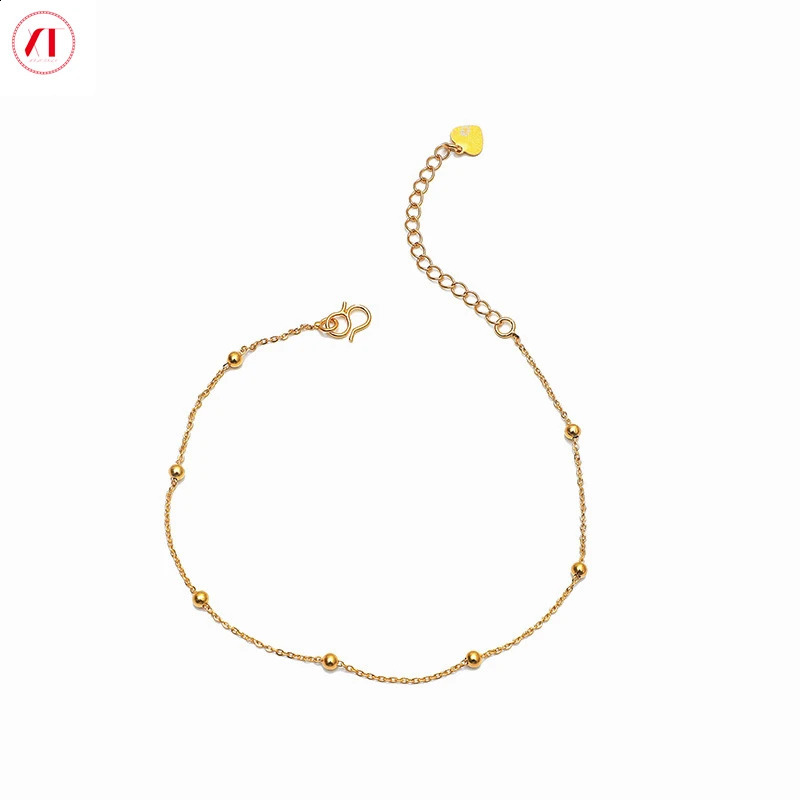 Anklets XT Jewelery Korea 24K Light Beads Gold Bean Anklet Women 916 Original Gold Plated 231102