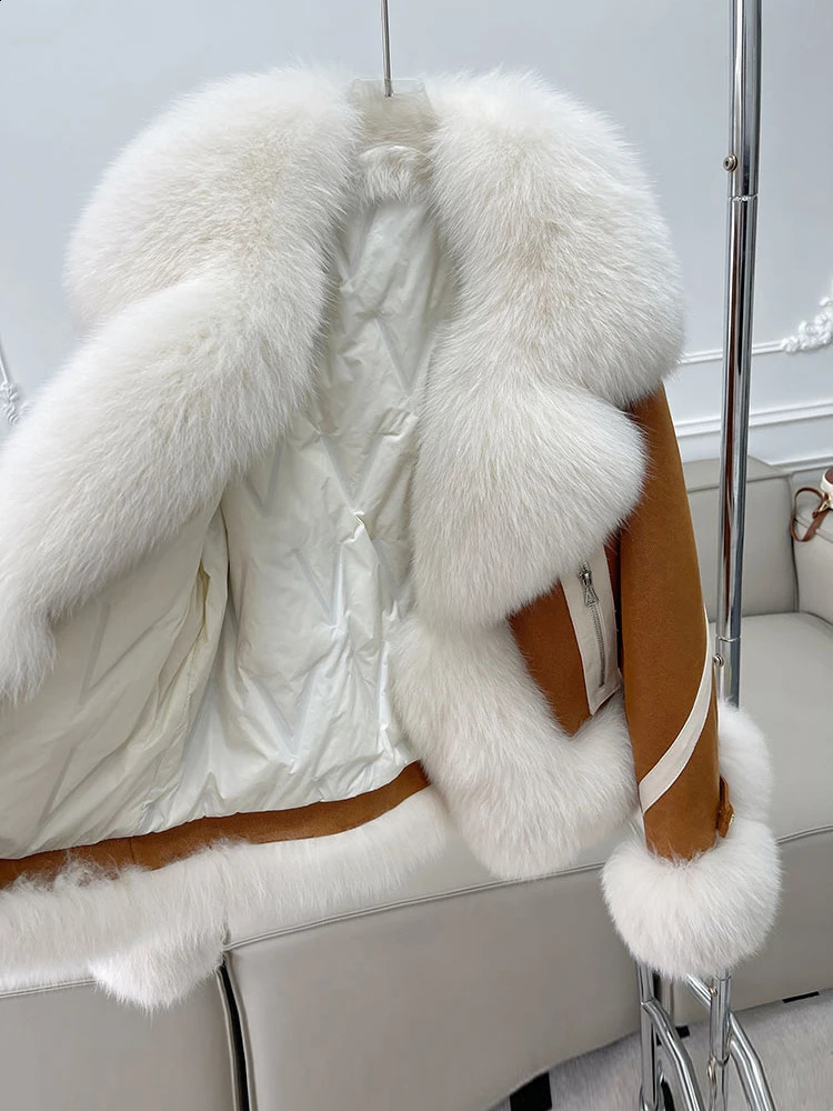 Kadınlar Kürk Faux 2023 Kış Kaz Aşağı Ceket Doğal Yaka Kısa Küfür Katlar Kalın Dış Giyim Palto 231109