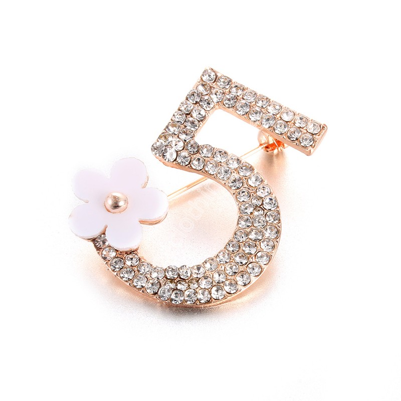 Creative Number 5 Flowers Brooch Gold Silver Corsage Crystal Suit Jacket Brooches Pins Jewelry Accessories Gift