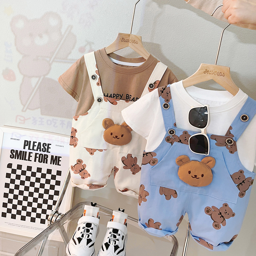 Новая летняя детская одежда костюм детские девочки мальчики повседневная футболка для медведя комбинезоны малыш активный костюм Дети спортивная одежда 1-4 года