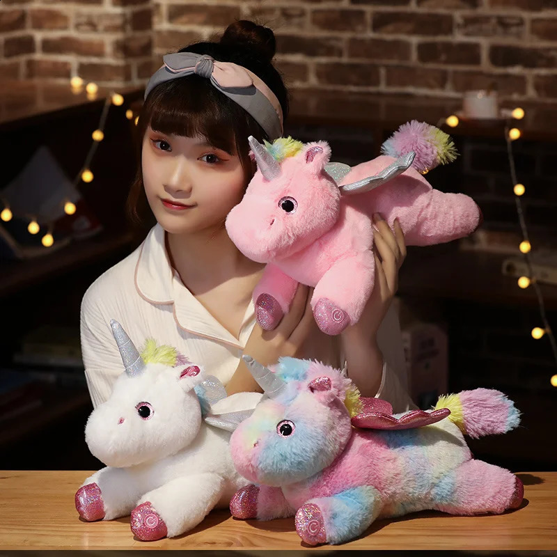 Up Toys Up Toys colorido unicórnio luminoso LED PLUSH PLUSHOW CUSHION KIRS Toy Toy Byled Animal Doll Birthday Navidad Gift for Child Girl 231109