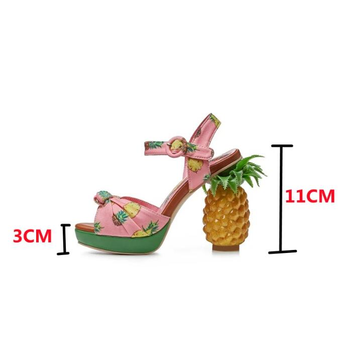 Kvinnor Sandaler Ananas med högklackar Buckle Strappy Pink Print Open-Toe Platform Högklackade sommarskor Sandalias Mujer