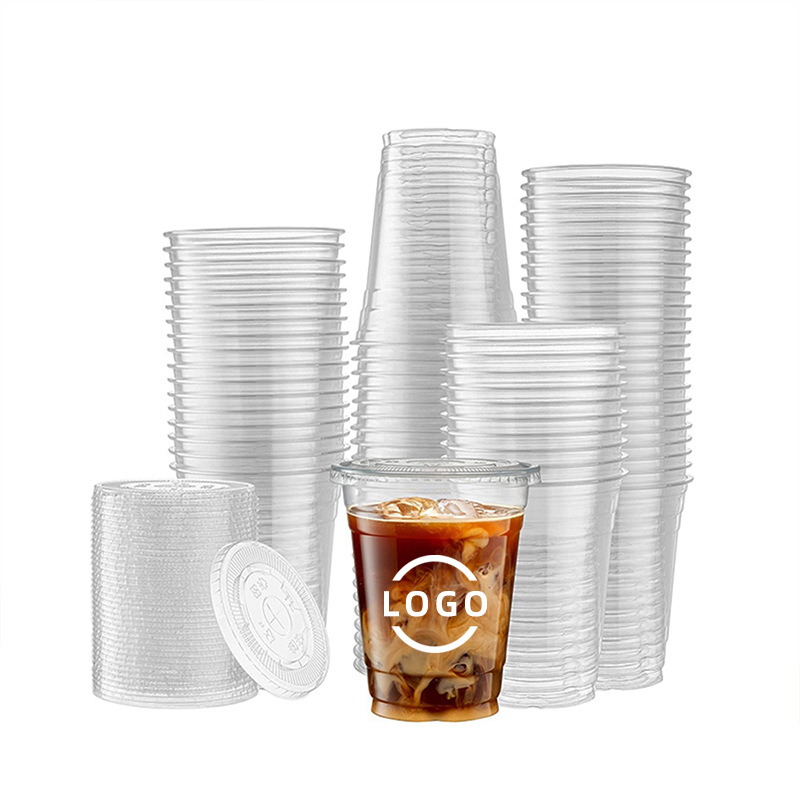 16OZ Clear Plastic Cups Flat Lids Disposable Drinking Cups for Party Drinking Cups Coffee Milkshakes