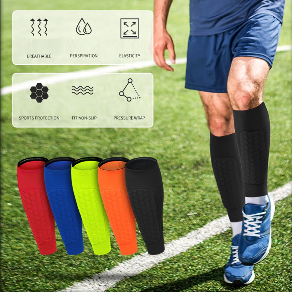 Arm Beenwarmers QMWWMQ 1 Stuks Voetbal Scheenbeschermer Sokken Mouwen met Schuim Kalf Compressie Mouw Honingraat Pads Sportlegging Voetbaluitrusting 231109