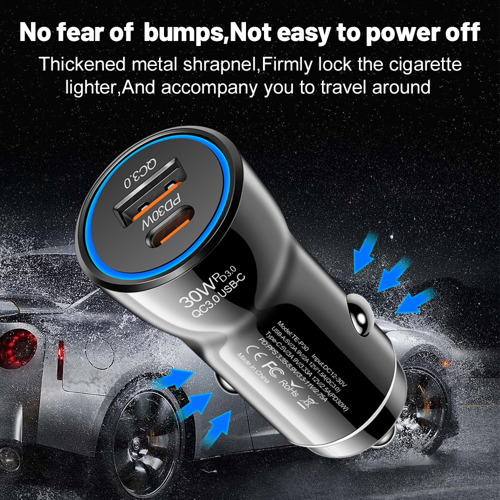 Fast Quick Charging USB C Car Charger 48W PD30W PD 20W Type c Power Adatpers For Iphone 14 15 Pro Samsung htc Android phong tablet PC Gps