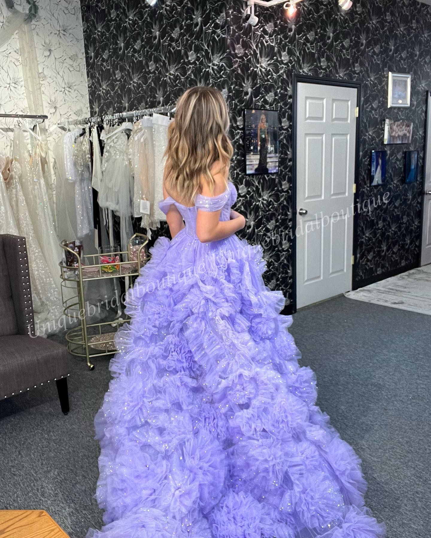 Shimmer Ruffled Tulle Prom Dress 2k23 Corset Bodice Pageant Ball Gown High Slit Formal Evening Event Party Runway Gala Quince Light Blue Red Periwinkle Pink Lilac