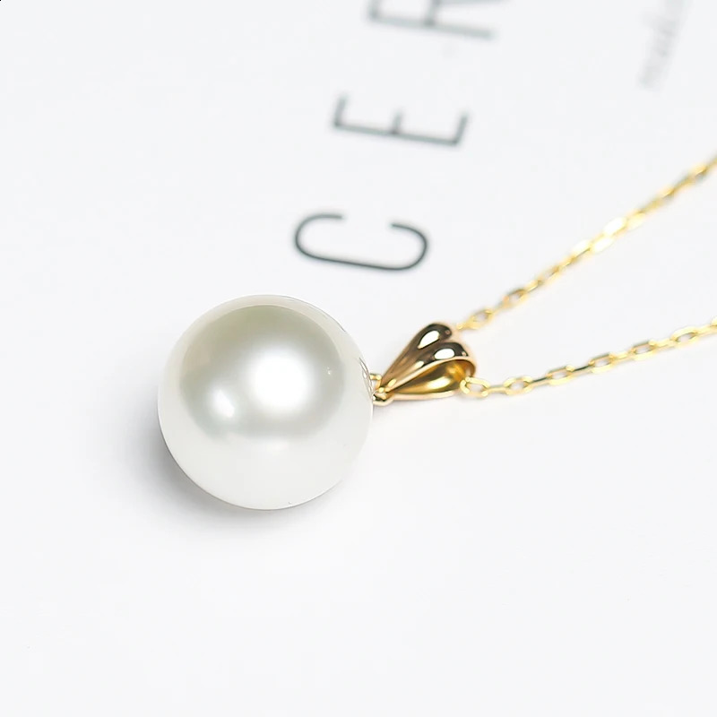 Naszyjniki wiszące Prawdziwy wisiorek Big White Pearl for Women 11-12 mm naturalny świeżo Pearl Pendant 18k żółty złoto biżuteria 231108