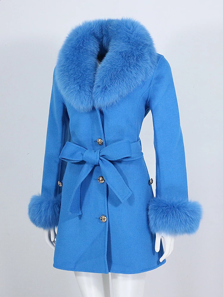 Futra kobiet sztuczny Oftbuy prawdziwy płaszcz kurtka zimowa Kobiety naturalny kołnierz mankiet kaszmirowy wełniany wełniany damski odzież streetwearu 231109