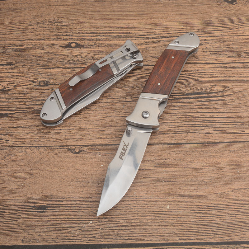 Ny ankomst A336 Pocket Folding Knife 5Cr13Mov Mirror Polish Drop Point Blade Wood/Rostfritt stålhandtag utomhus camping EDC Pocket Foller Knives